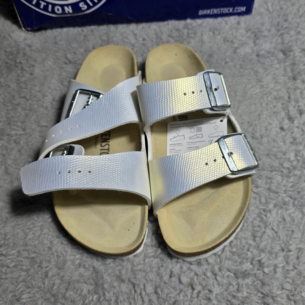 Birkenstock Arizona Shiny Iridescent White Leather Flat Sandals EU 37 US 6 M NEW